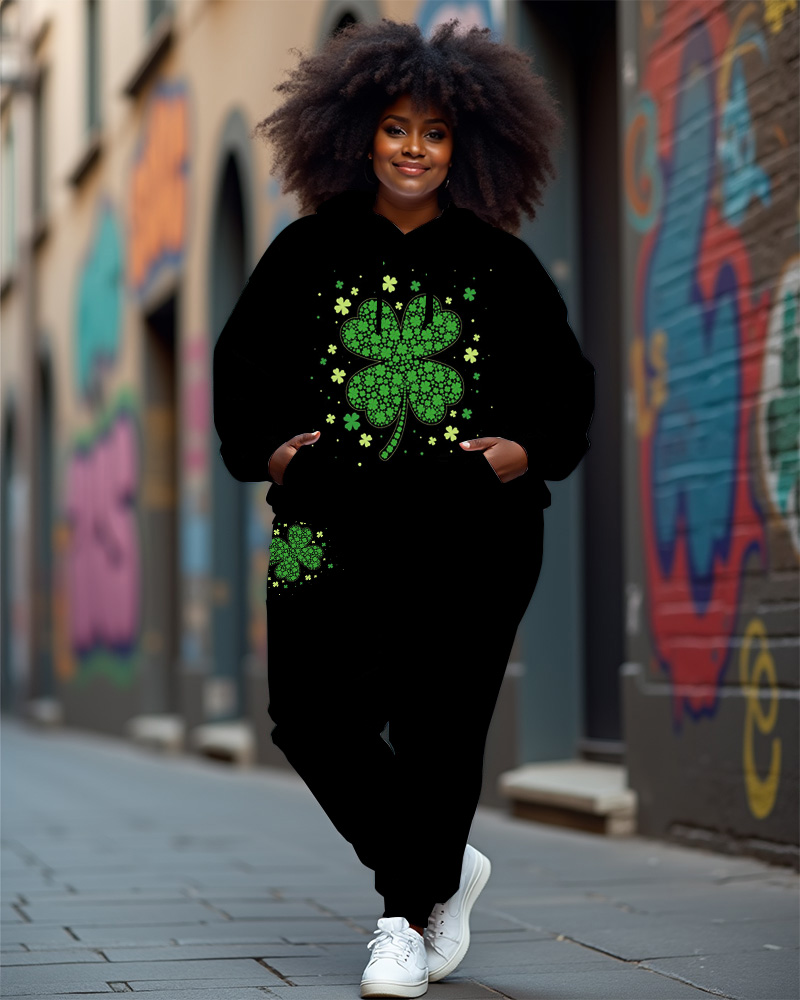 Women's Plus Size Happy Patrick's Day Hoodie and Pants Set