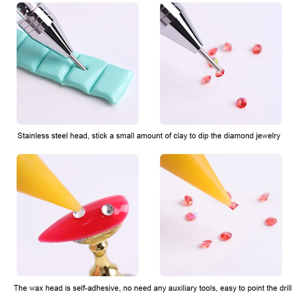 Dual Heads Acrylic Dotting Wax Pen Point Drill Picker Nail Art Studs Dotter