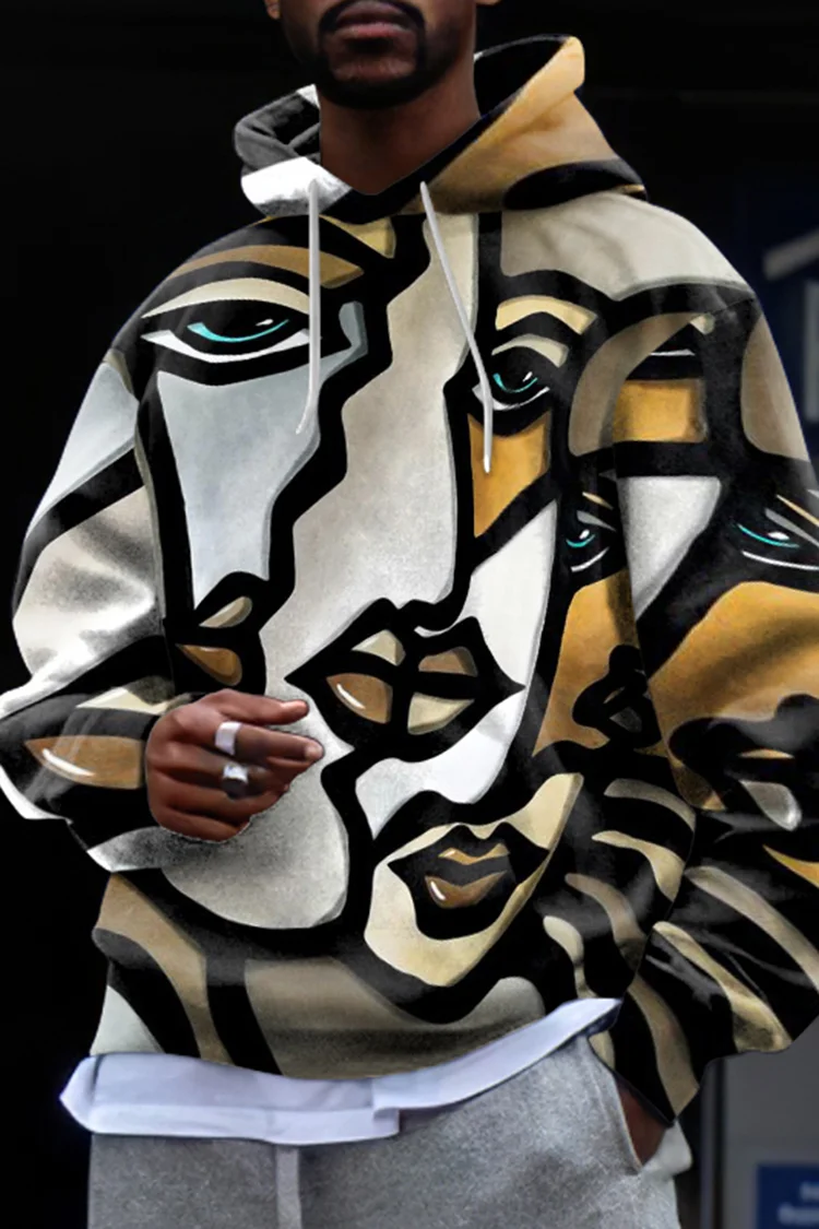 Fashion Abstract Human Face Khaki Hoodie