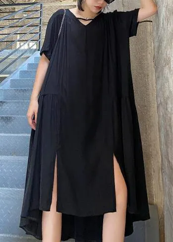 Organic black Tunics v neck Cinched Maxi summer Dresses