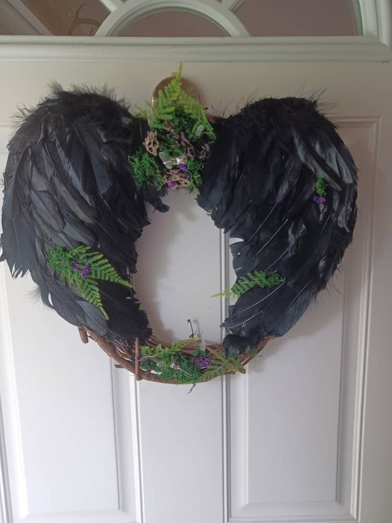 Crow Wing Moss Wreath faux taxidermy