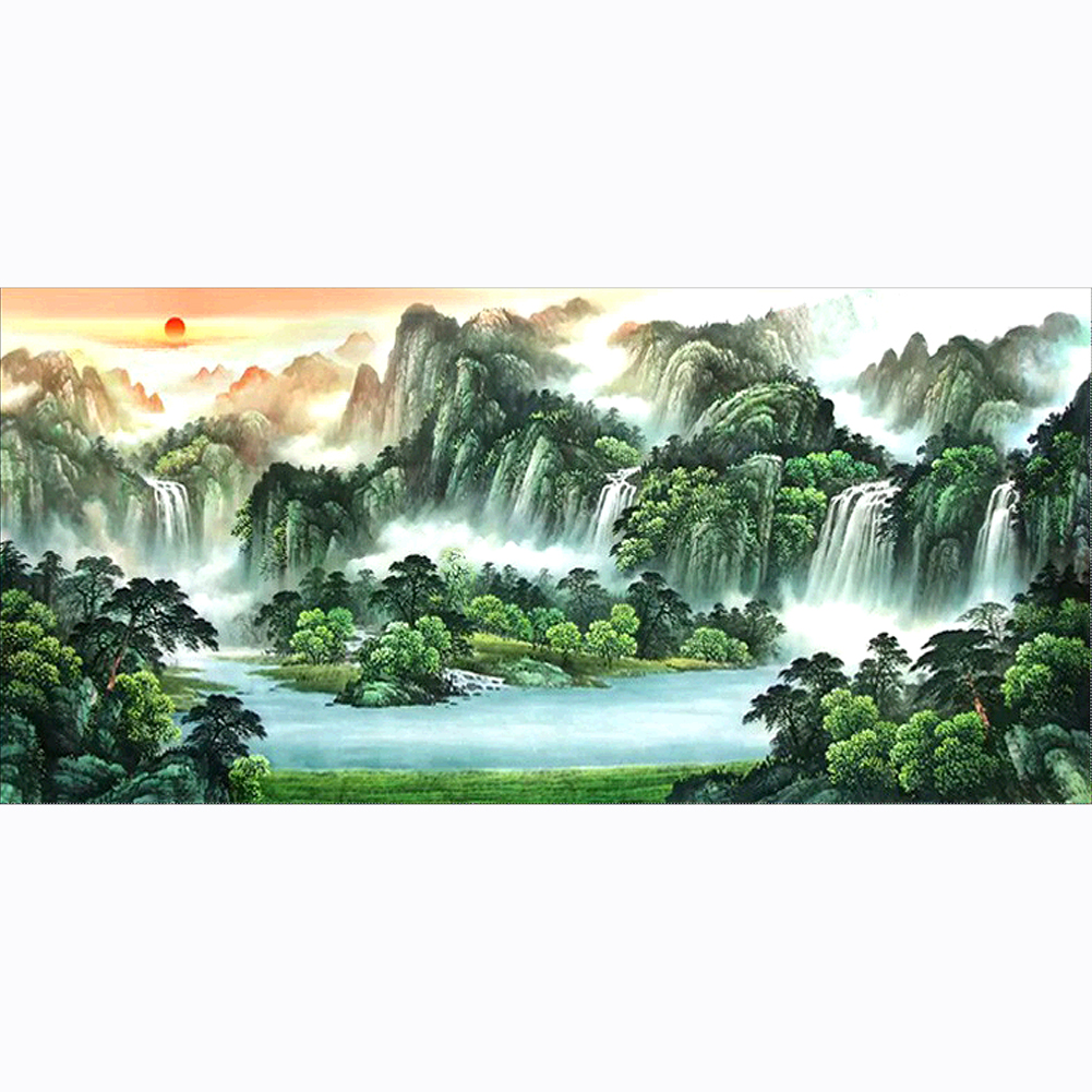 

100*50CM - Round Drill Diamond Painting - Mountains and Rivers, 501 Original