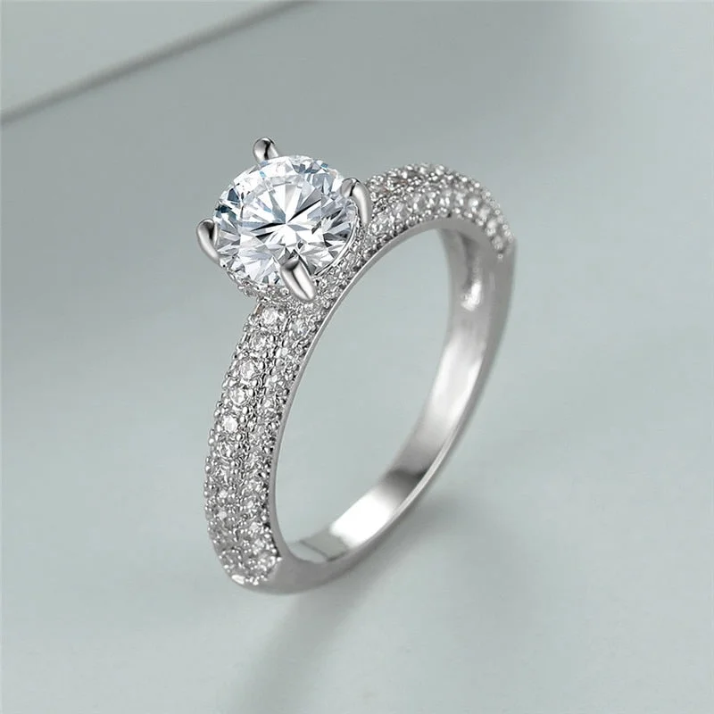 Luxury Female White Stone Ring Classic Silver Color Engagement Ring Crystal Wedding Rings For Women