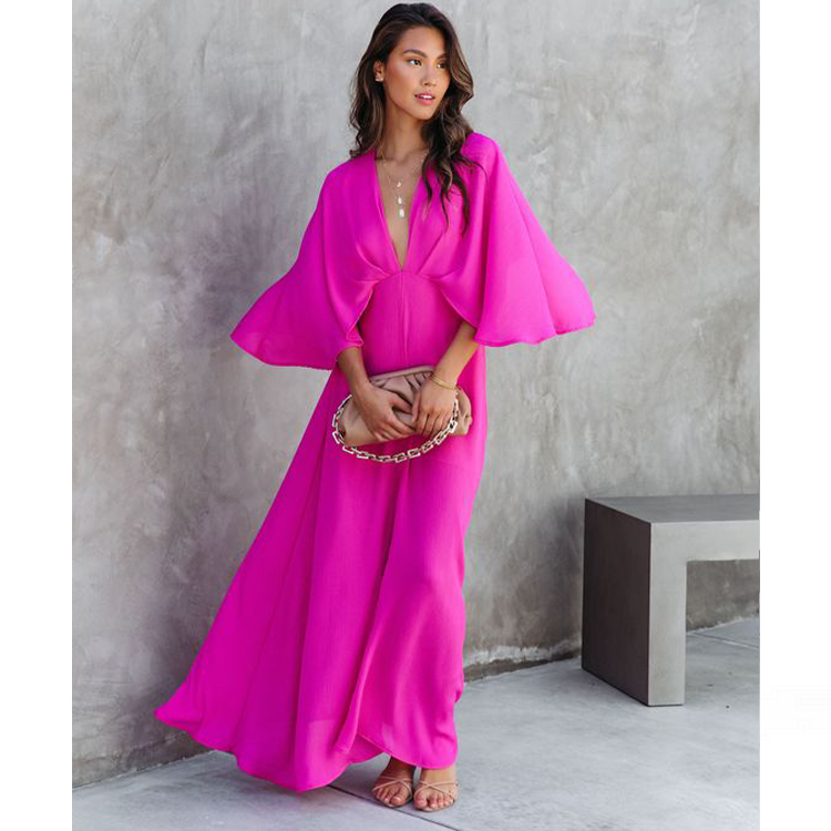 V Neck Slit Maxi Dress - Ladylim