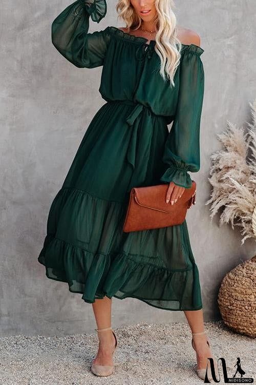 MidiSono - Layer Ruffles Off Shoulder Belted Maxi Dress