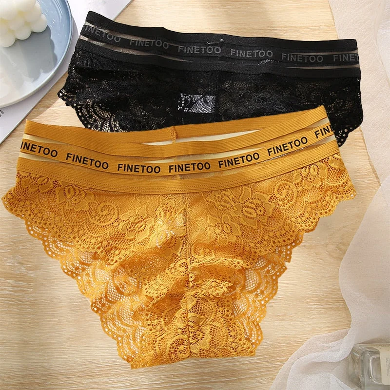 FINETOO 2PCS/Set L-XXL Floral Lace Women Panties High Waist  Sexy Lace Underwear Woman Letter Lingerie Female Seamless Briefs