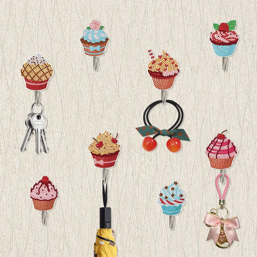 5D DIY 8Pcs Cupcake Diamond Painting Hooks Diamond Art Craft Wall Hooks Home Decor