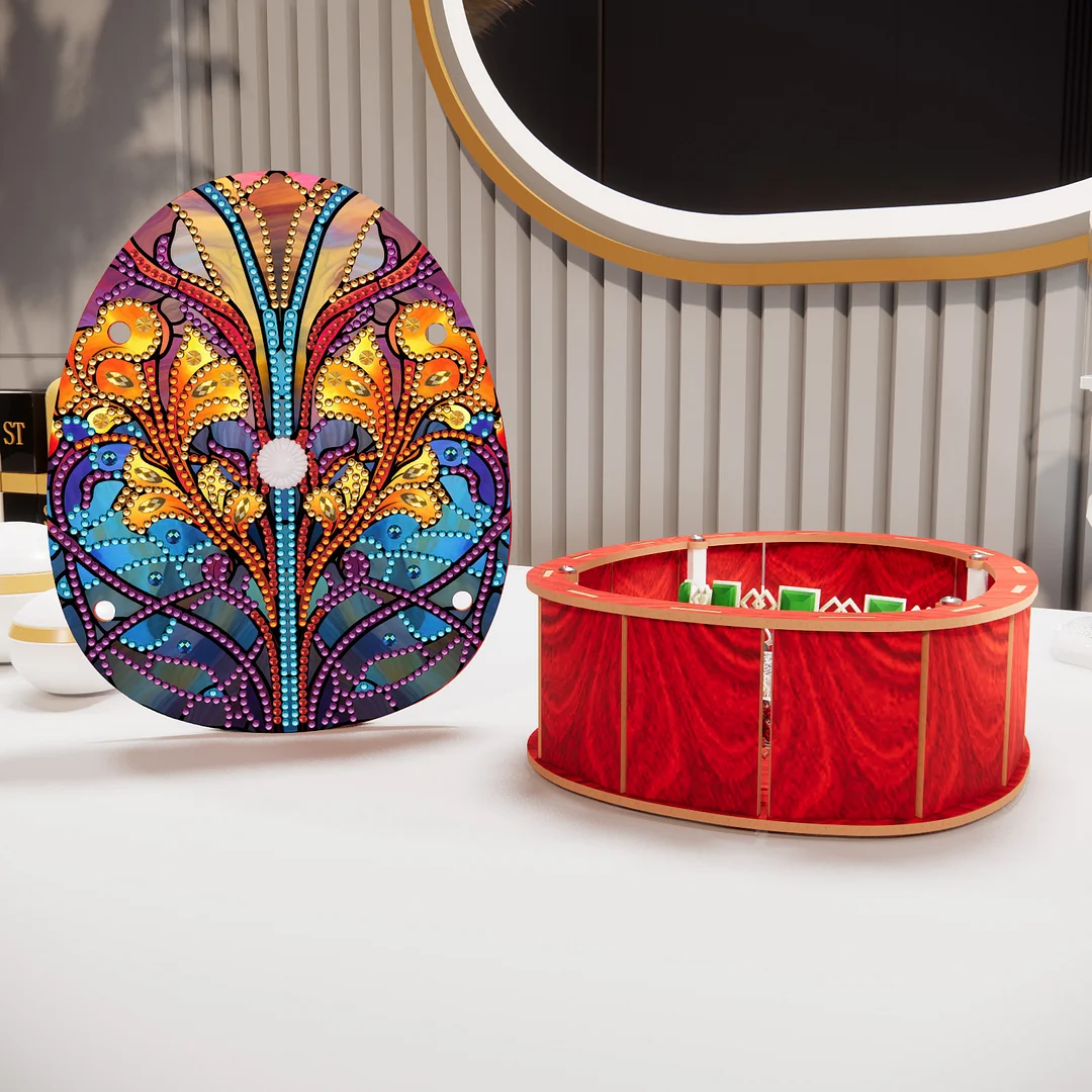 Flower DIY Diamond Art Crystal Painting Storage Box Egg-Shaped Wood Container