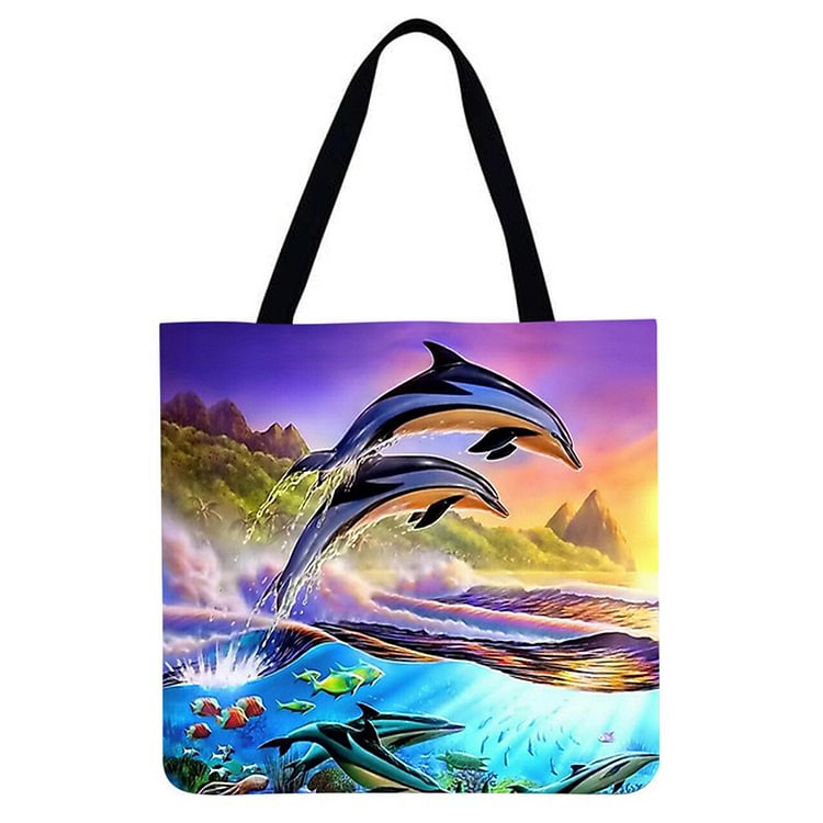 Whale Printed Shoulder Shopping Bag Casual Large Tote Handbag (40*40cm)