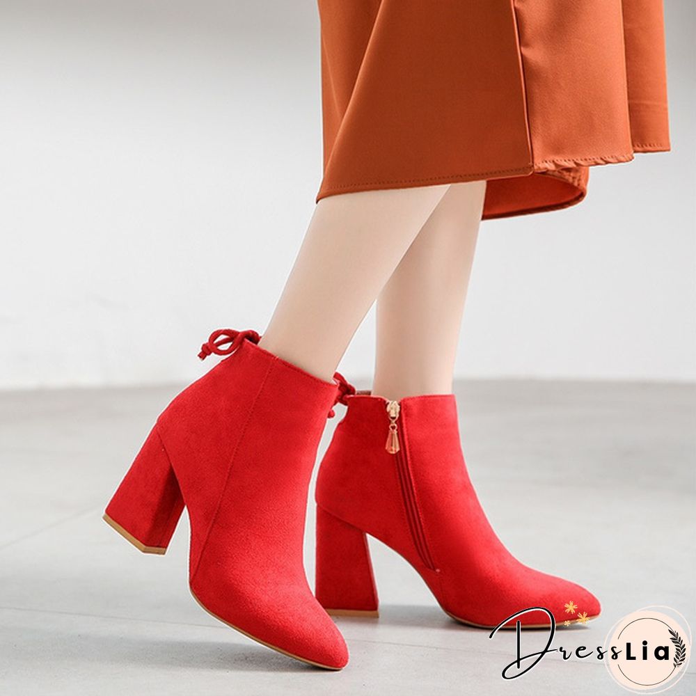 Winter Boots Short Boots Suede Ankle Boots Thick Heel Boots Solid Color Women Shoes Pump Boot