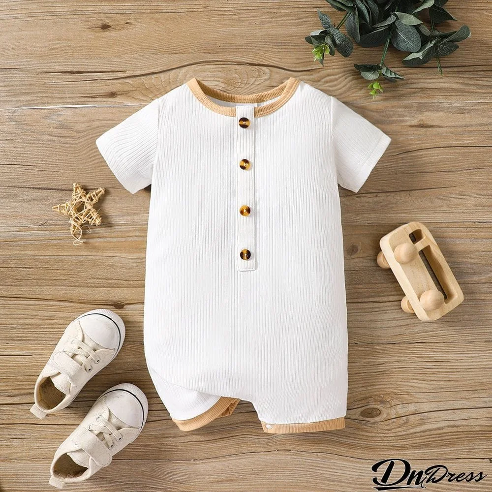Round Neck Buttoned Short Sleeve Jumpsuit