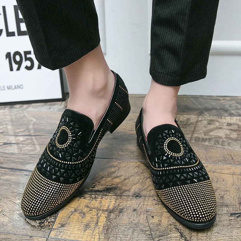 2022 Men's Rhinestones Casual Shoes Luxury Style Fashion Party Flats Men Formal Shoes Business Wedding Formal Loafers