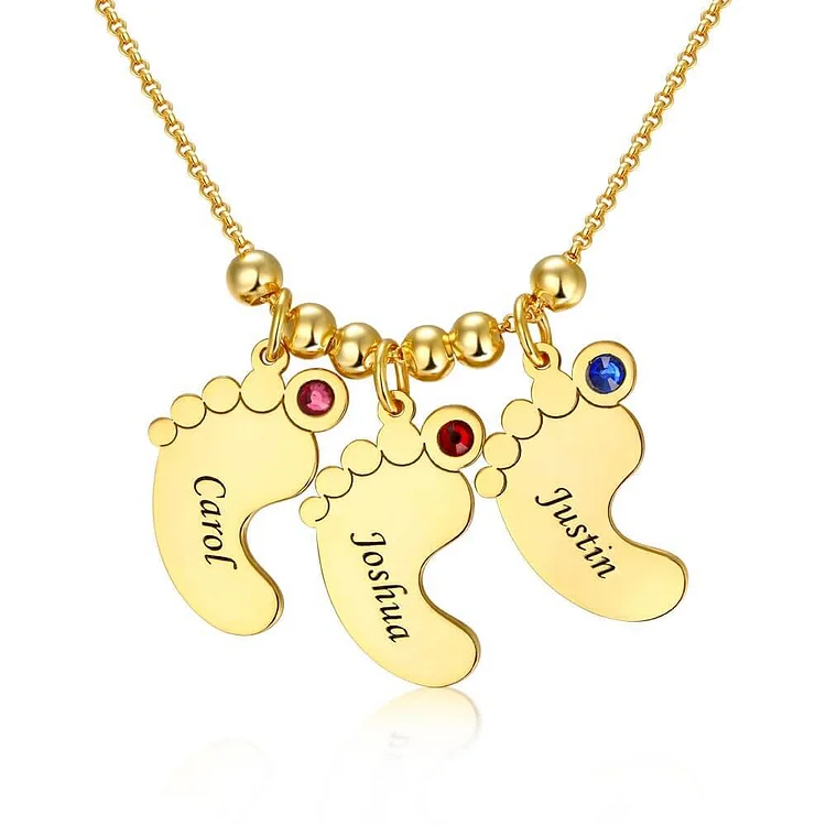 Personalized 1-6 Baby Feet Engravable Charms Name Necklace With Birthstone