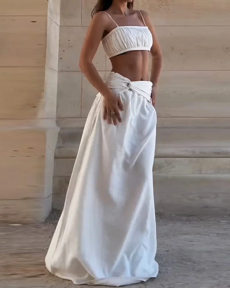 Women's sleeveless twisted solid color two-piece suit