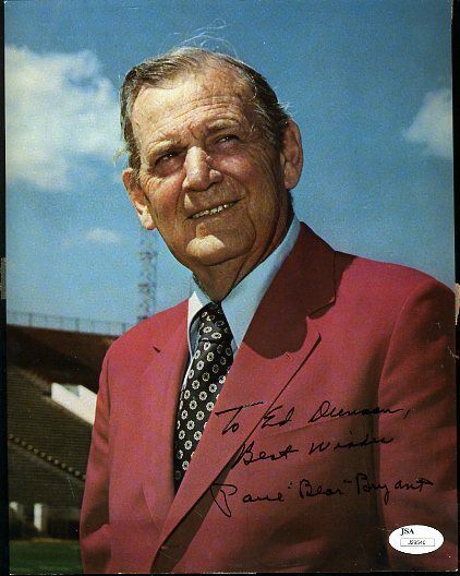 Paul Bear Bryant Signed Jsa Certed 8x10 Photo Poster painting Authentic Autograph