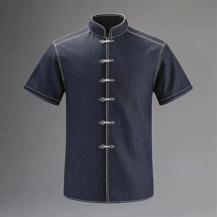 Okaywear Stand Collar Denim Shirt 