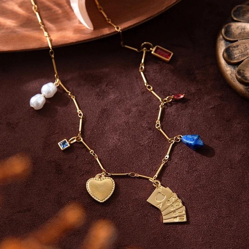 1 Piece 16*29mm 304 Stainless Steel Zircon 18K Gold Plated Poker Heart Shape Pendant Jewelry Accessories