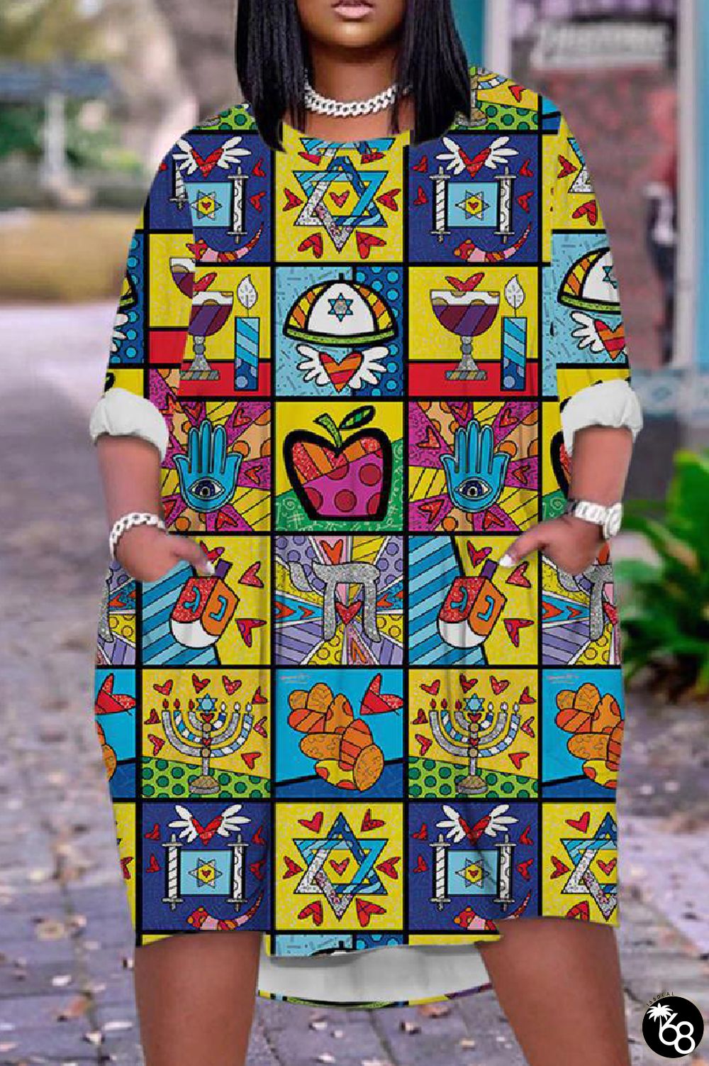 Casual Print Basic O Neck Long Sleeve Plus Size Dresses | 168DEAL