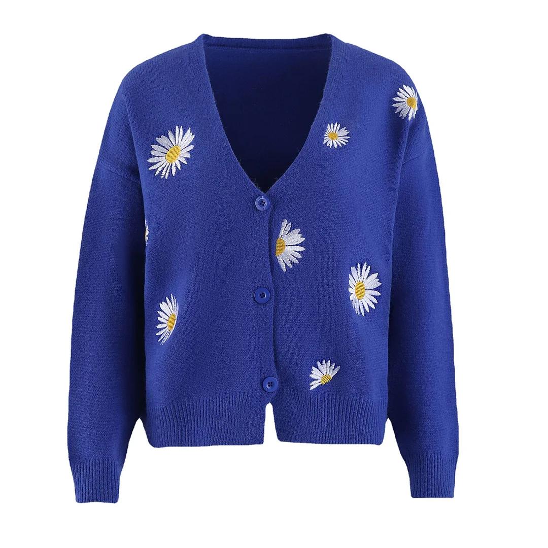 Wongn Wongn Ladies Sweater Single Breasted Qiuju Embroidered Coat Sweater Women's Wear