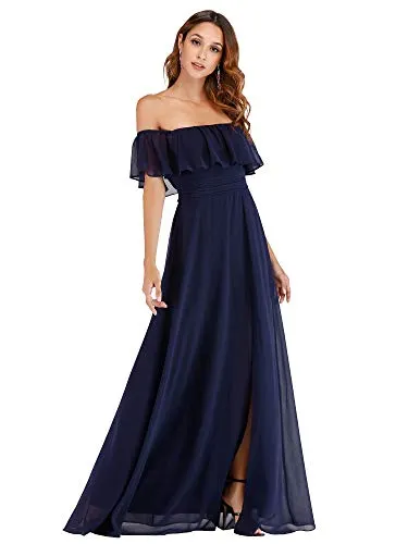 Off Shoulder Ruffle Party Side Split Beach Maxi Dress