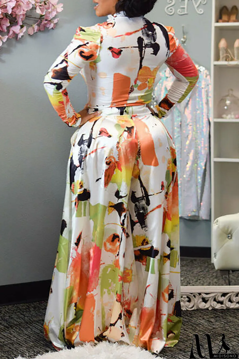 MidiSono - Purple Casual Print Split Joint Half A Turtleneck Long Sleeve Two Pieces