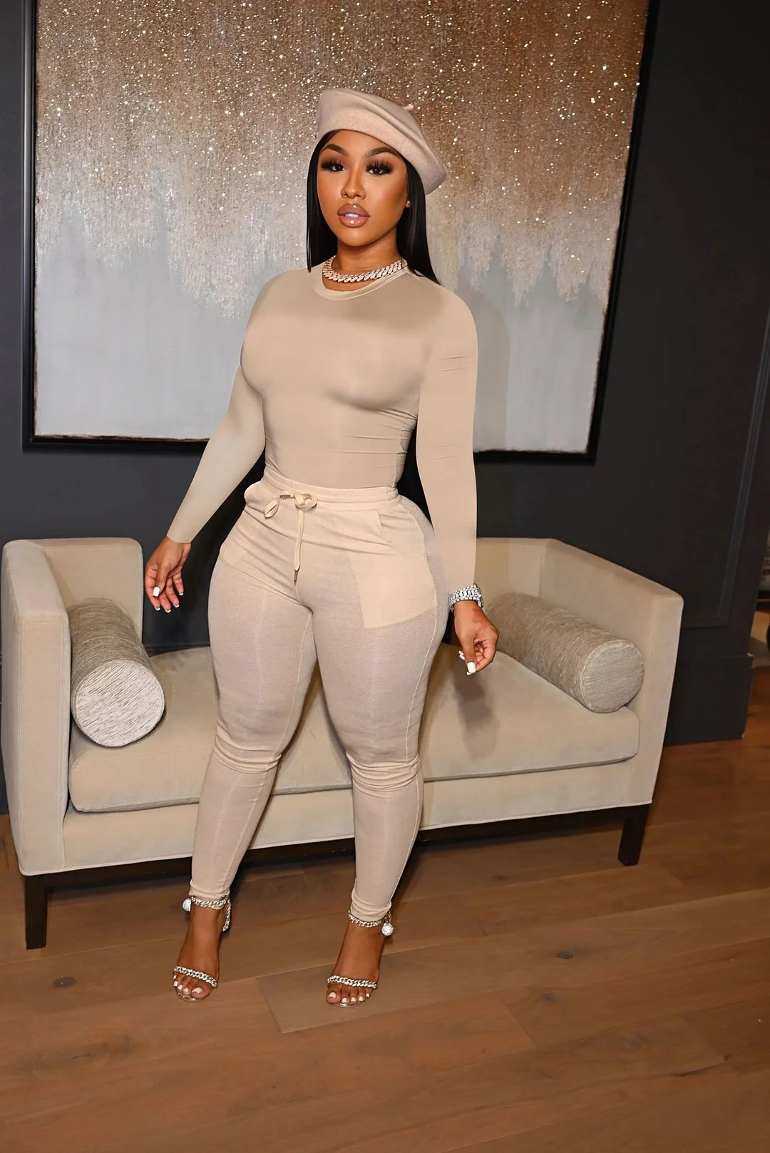 Uveng Fall Sport Solid Women's Set Long Sleeve T Shirt and Pants Suit Active Sweatsuit Tracksuit Two Piece Set Fitness Outfits