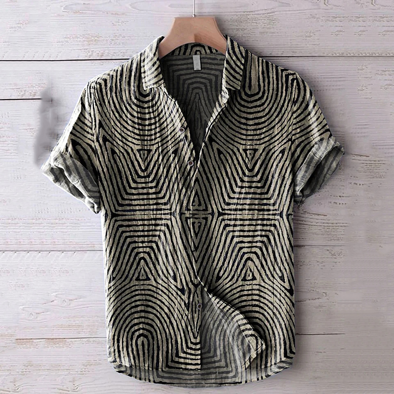 Retro Symmetrical Minimalist Geometric Lines Art Print Casual Cotton Shirt  artssus