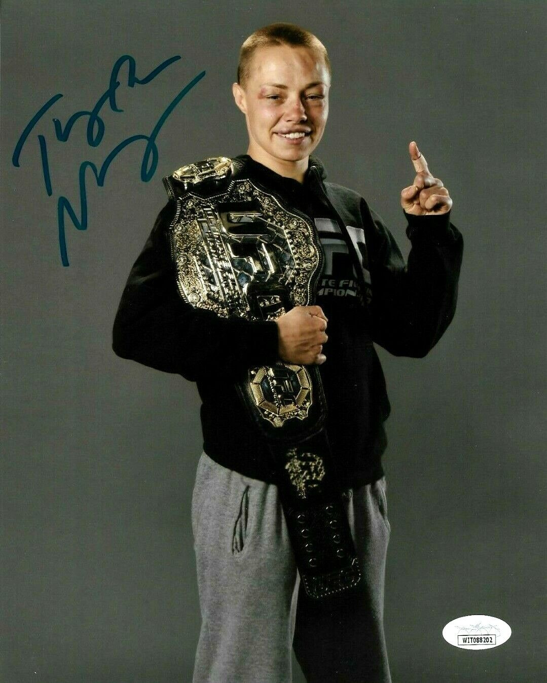 UFC ROSE NAMAJUNAS HAND SIGNED AUTOGRAPHED 8X10 Photo Poster painting WITH JSA WITNESS COA 5