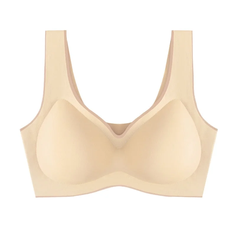 FINETOO Women Latex Seamless Cropped Top Bra Push Up Bralette Underwear Lingerie For Girls Gathers Female Ice Silk Intimates