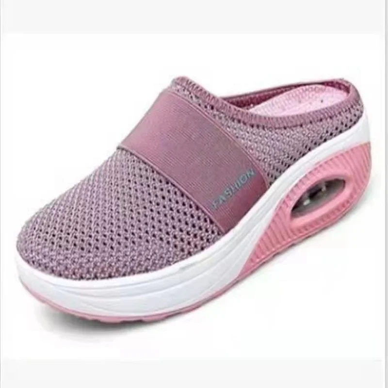 Yyvonne Summer No Heel One-Legged Pedaled Women's Shoes Lazy Shoes Large-Size Thick-Soled Shoes Air Cushion Mesh Breathable Half-Slipper Woman