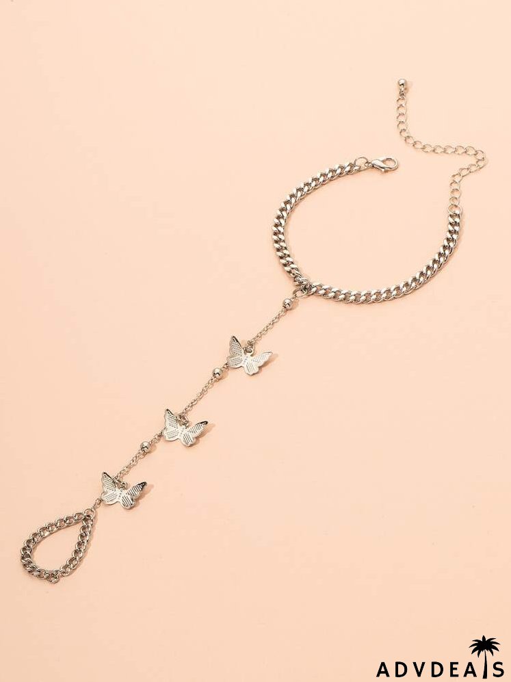 Butterfly Ring Linked Chain Bracelet
