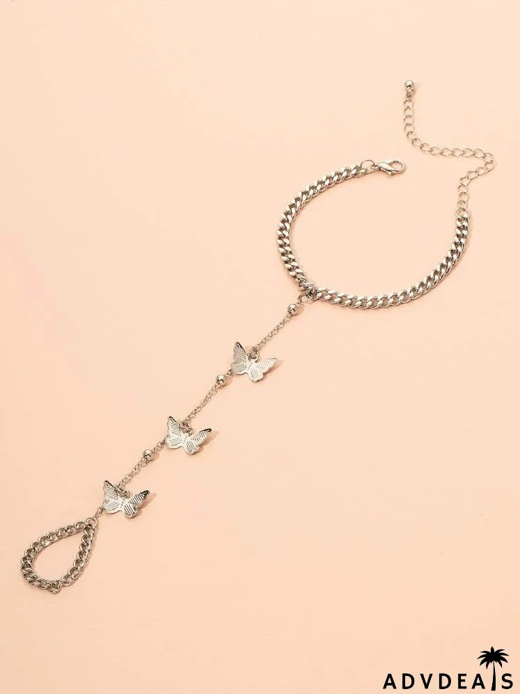 Butterfly Ring Linked Chain Bracelet