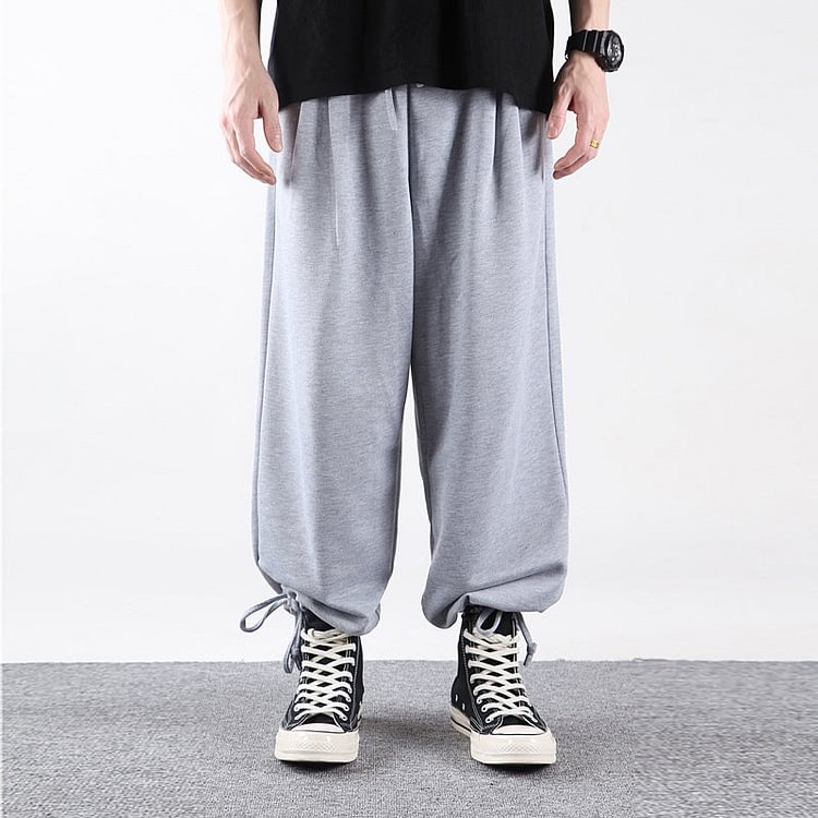 Solid Color Thin Men's Large Size Retro Sports Trousers Loose Casual Trousers Men Pants