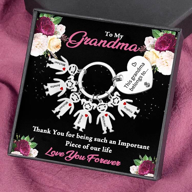 6 Names-Personalized To My Grandma Kids Charm Keychain Gift Set-Custom Special Keychain Gift For Grandma for Nan-Thank You for Being Such An Important Piece of Our Life