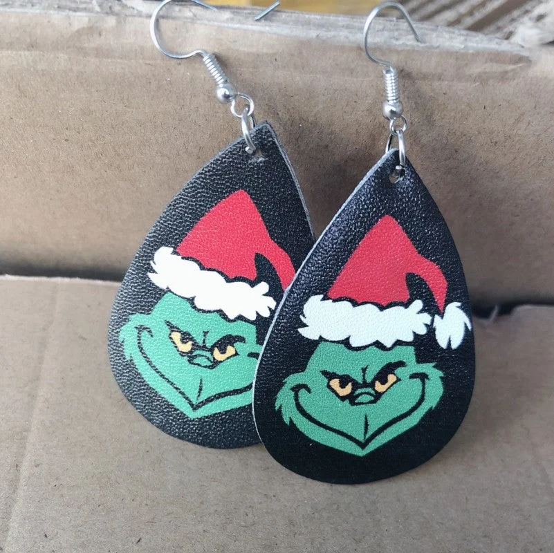 Christmas Hat GRINCH Leather Earrings