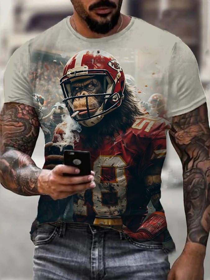 Men's Monkey Athlete Drinking Beer Art Print T-Shirt