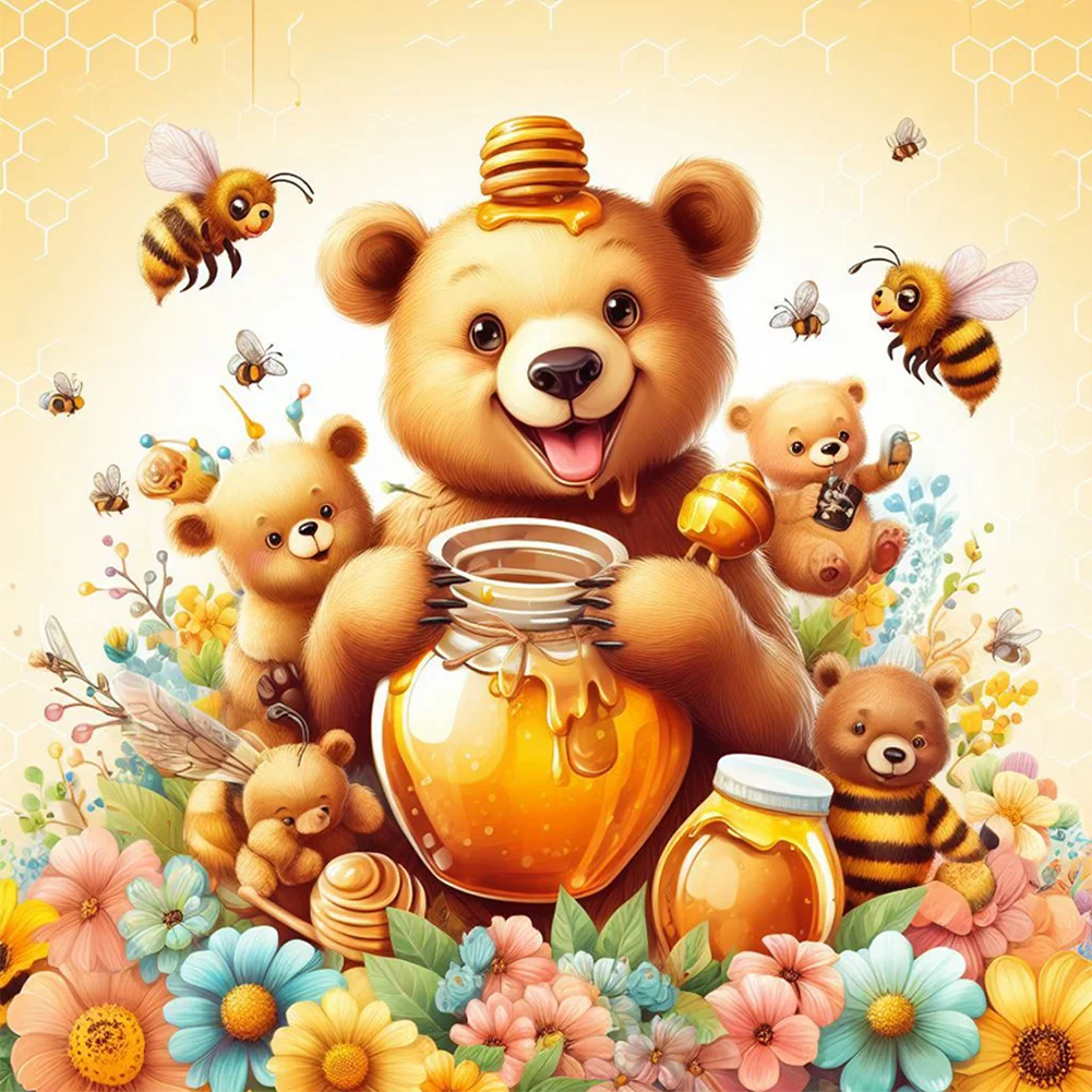 Full Round Diamond Painting - Bear and Bee(Canvas|30*30cm)