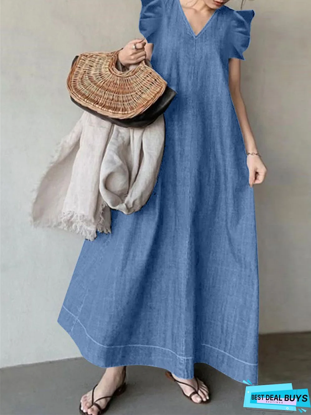 Temperament V-Neck Bohemian Loose Large Size Long Dress