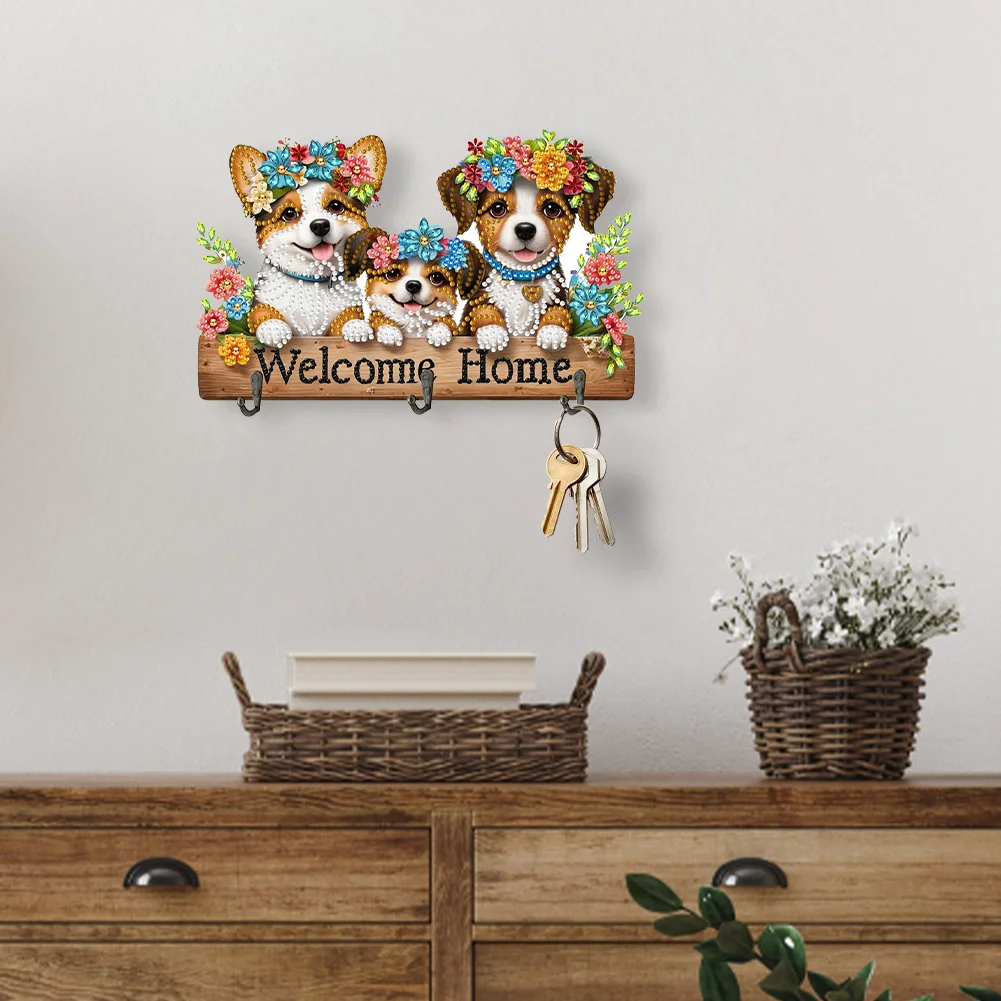 DIY Cute Dogs Wooden Diamond Painting Art Craft Wall Hooks DIY Crafts Decor