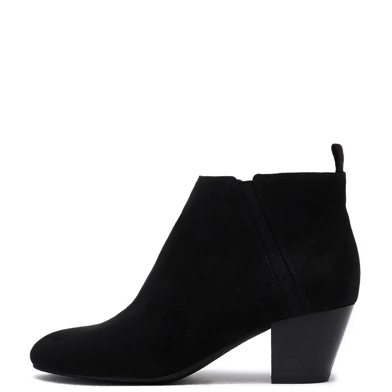 TAAFO Black Ankle Boots High Chunky Heels Woman Round Toe Booties Zip Ladies Elastic Shoes