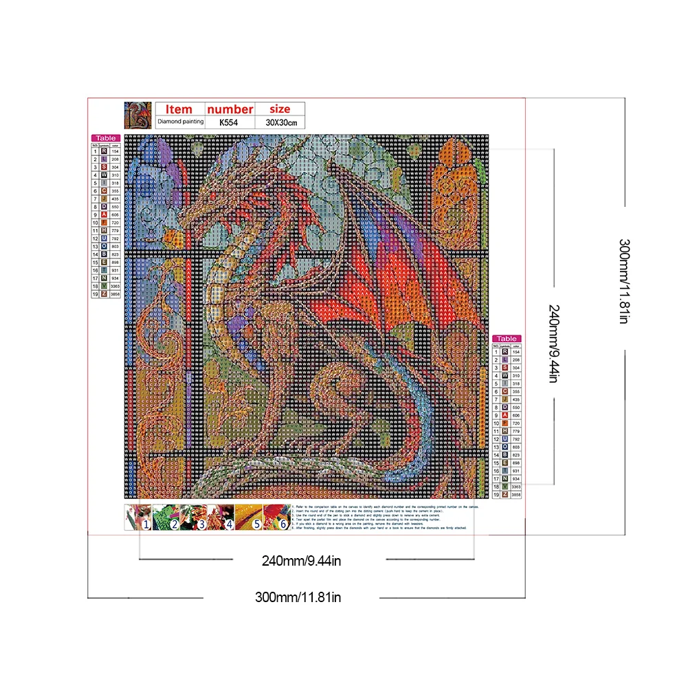 Diamond Painting - Full Round Drill - Stained Glass Dragon(30*30cm)