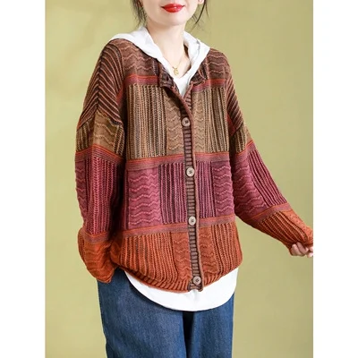 Vintage Colorblocked Cotton Thread Button Outerwear - yankia