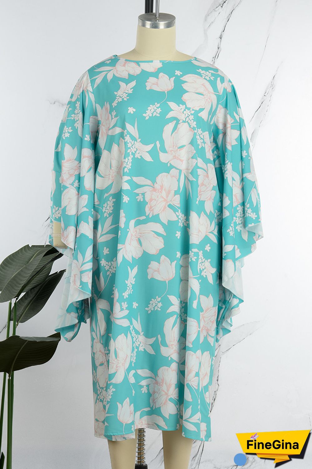 Cyan Casual Sweet Street Floral Patchwork O Neck Irregular Dress Plus Size Dresses