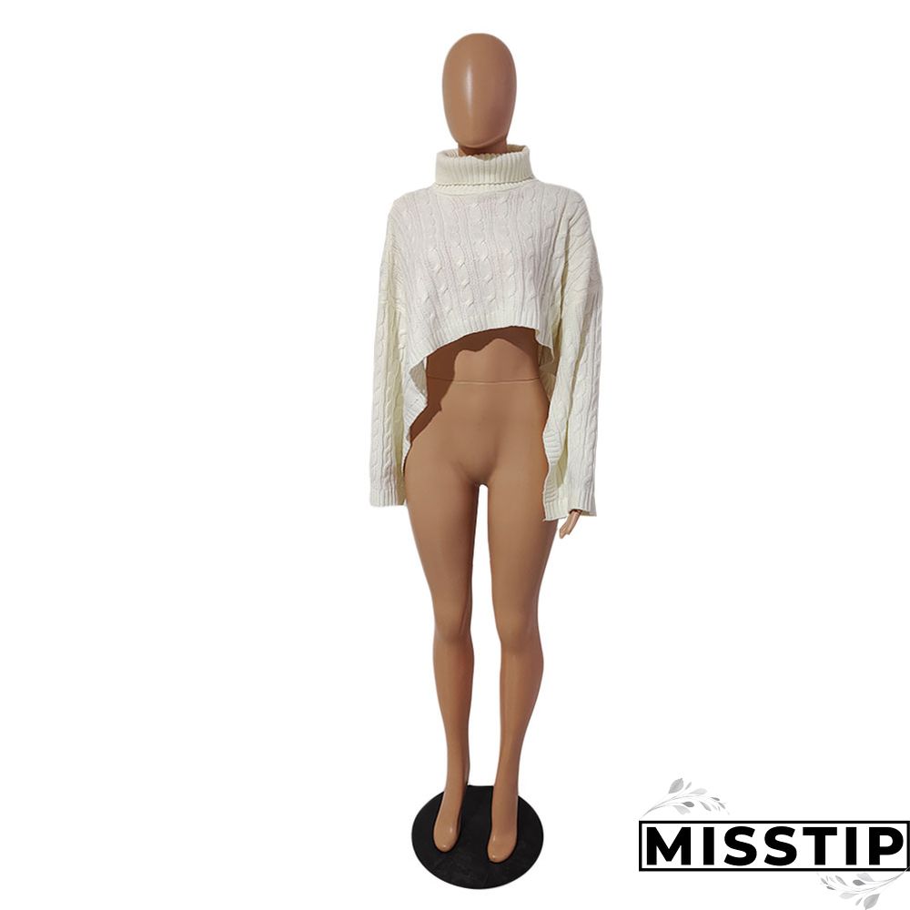 Winter Pullover Turtleneck Knitted Shawl Crop Sweaters