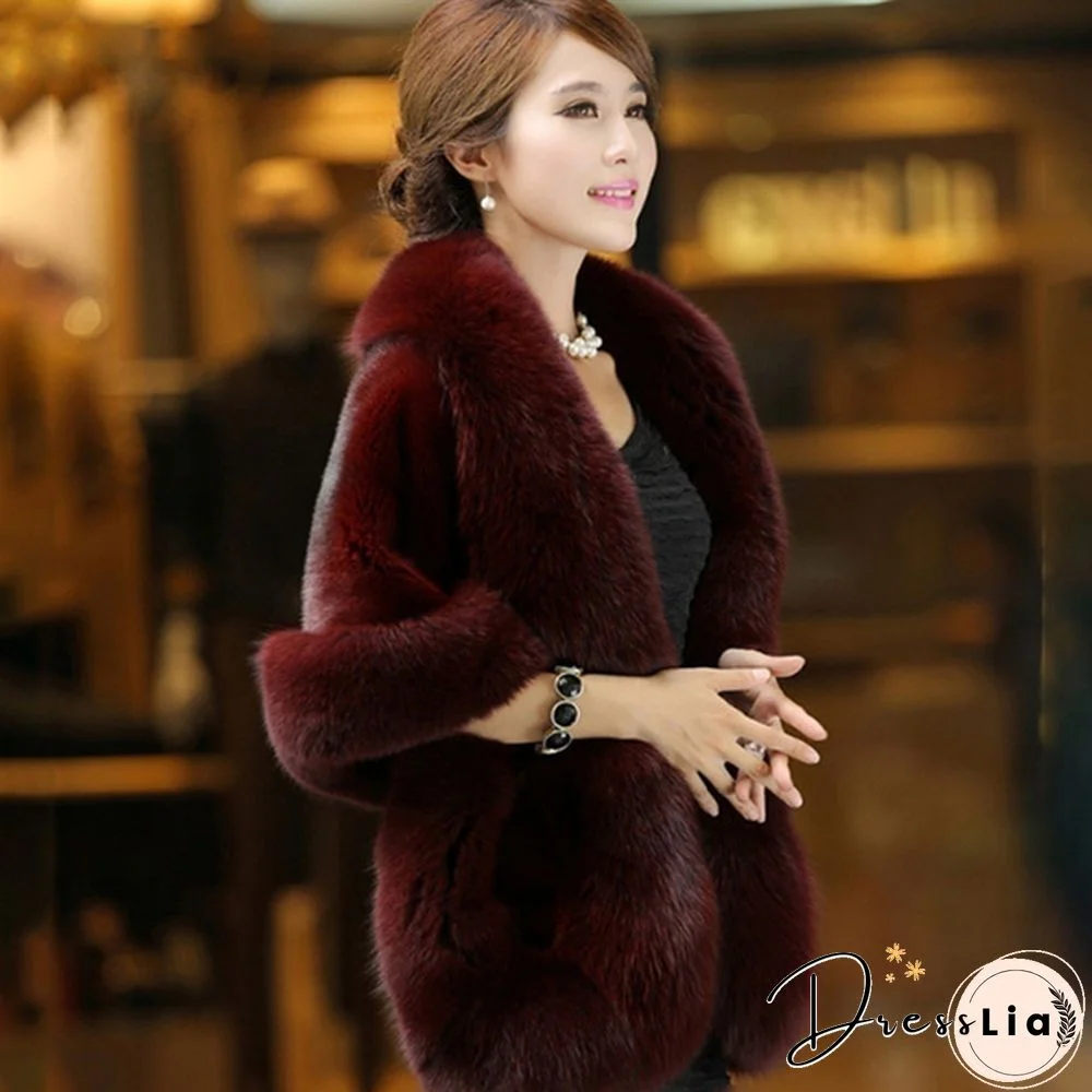 Women Winter Warm Luxury Faux Mink Cashmere Wedding Party Cape Wrap Coat
