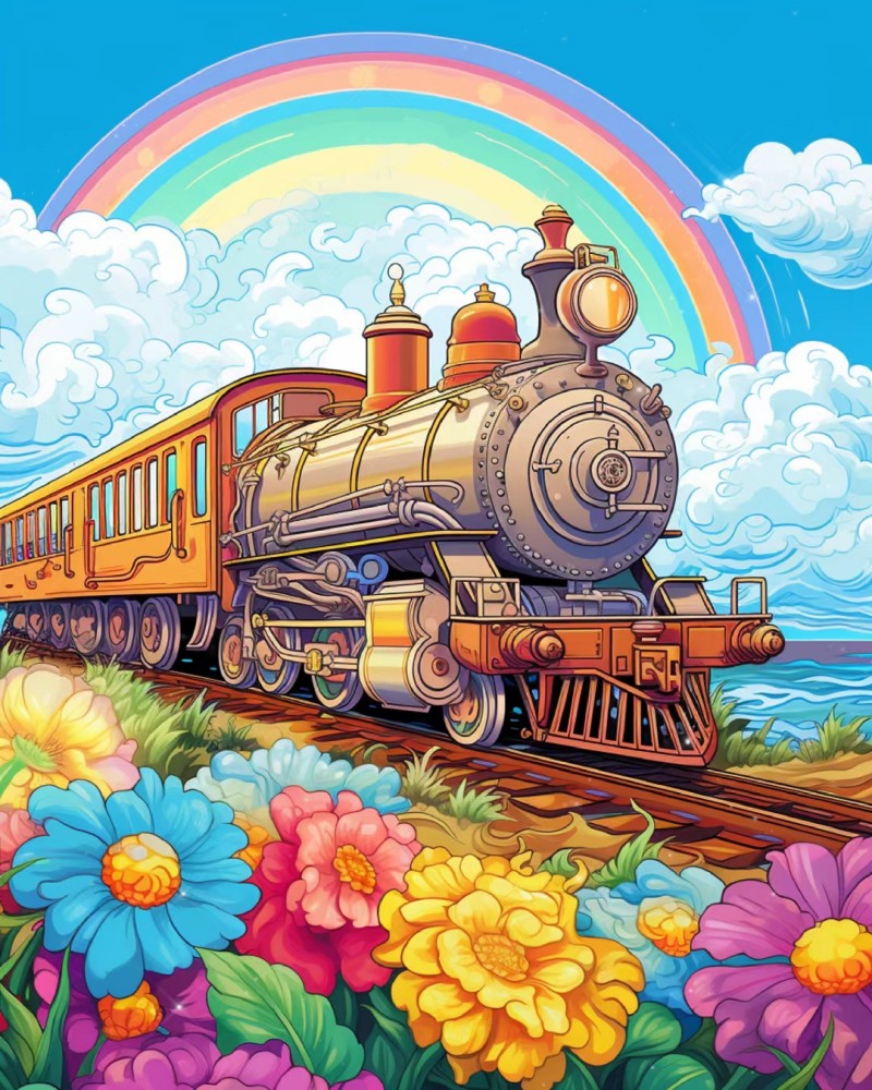 Rainbow Flowers Train 40*50CM(Canvas) Diamond Painting gbfke