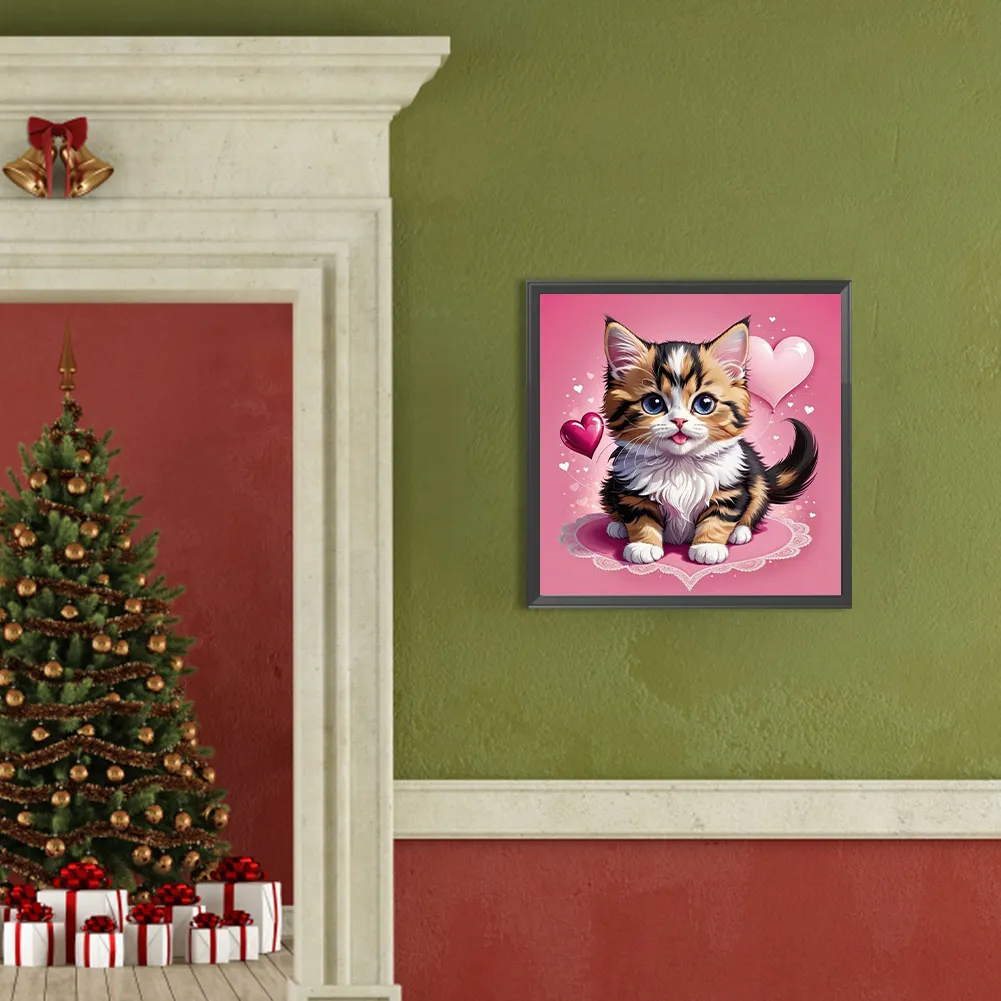 Diamond Painting - Full Square Drill - Valentines Day Cat(Canvas|35*35cm)
