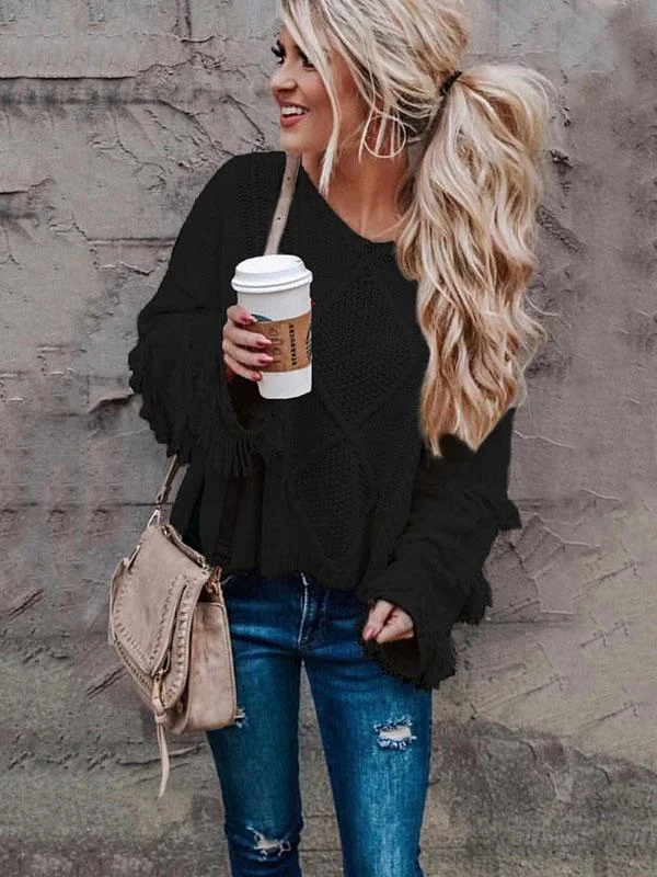 Solid Color V-Neck Loose Sweater Tops