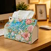 (24cm)Ocean Butterfly Rose 24cm DIY Diamond Painting Rhinestones Decorative Tissue Box Reusable Crystal Mosaic PU Tissue Holder for Home Car Desk Decoration Craft