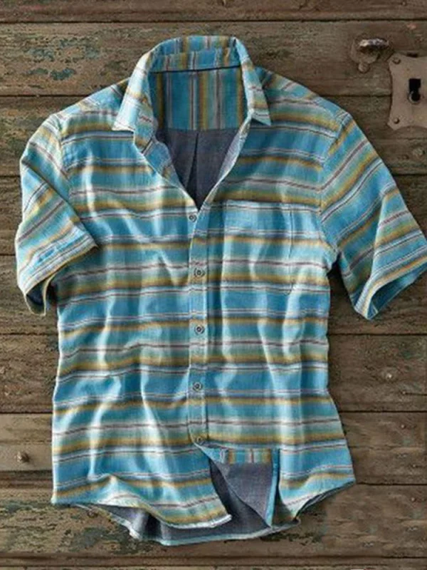 Men's multicolor striped pattern cotton linen shirt